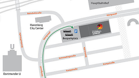 Der Busparkplatz hinter dem Fußballmuseum als Grafik